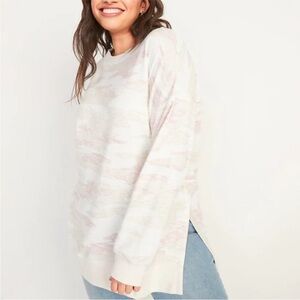 Old Navy Tan & Pink Vintage Camo Oversized Fit Tunic Length Sweatshirt, Size M